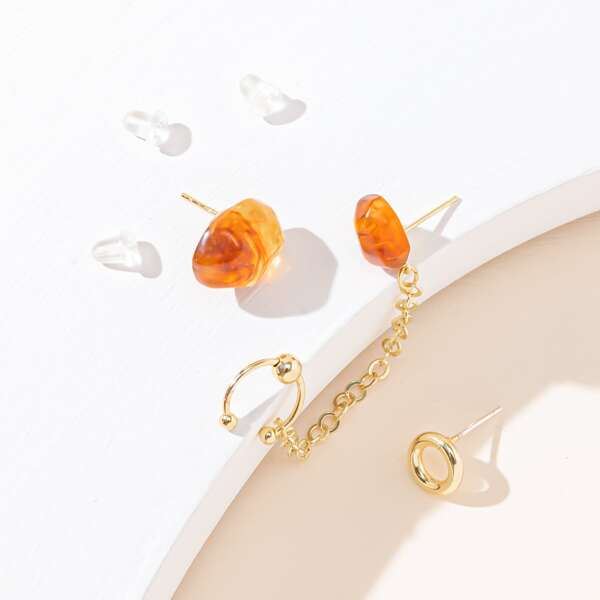 

3pcs Round Decor Earrings, Multicolor