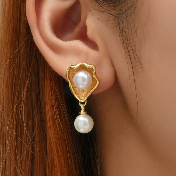 

Faux Pearl Drop Earrings, Gold