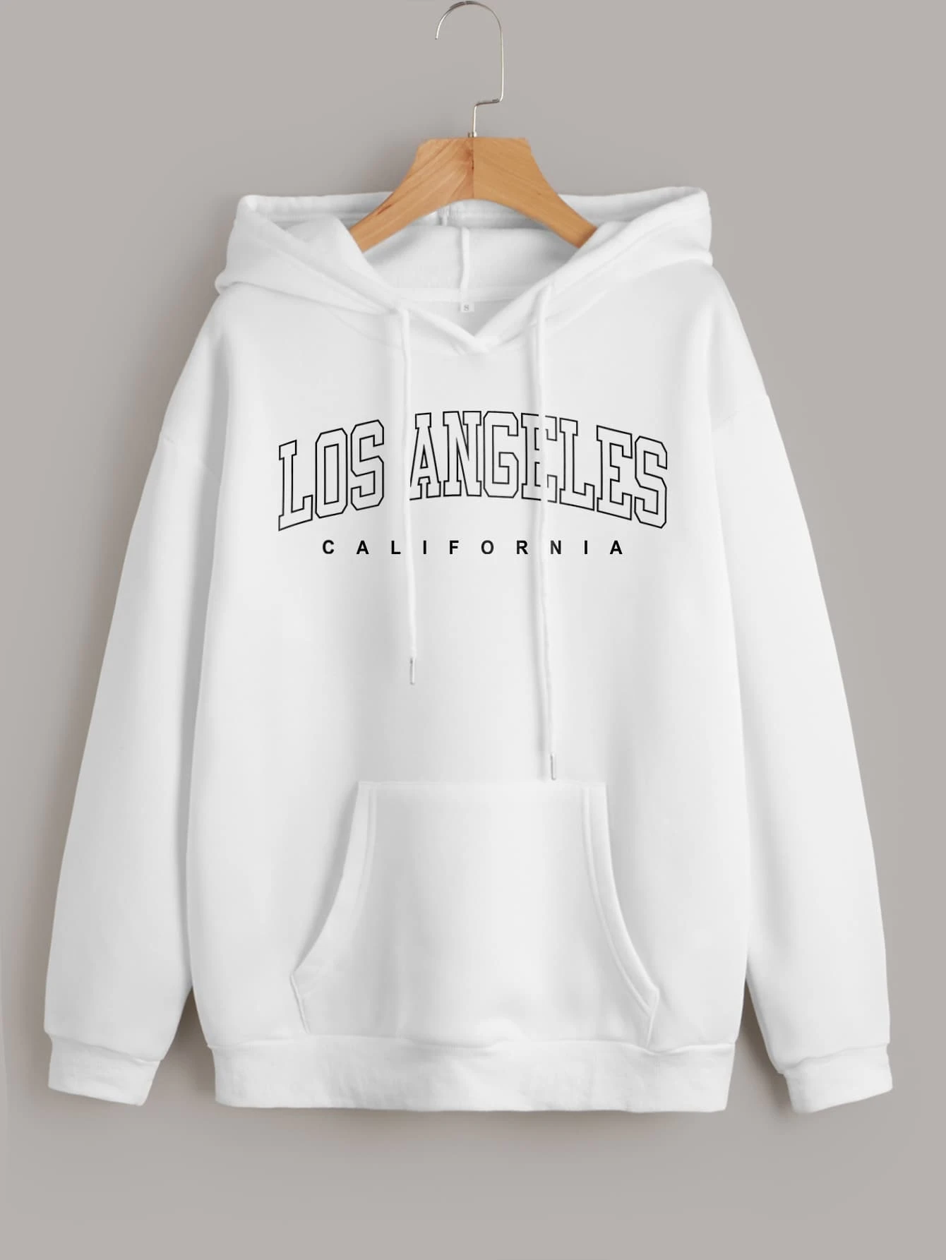 INAWLY Letter Graphic Kangaroo Pocket Drop Shoulder Drawstring Thermal Hoodie - White - View 1