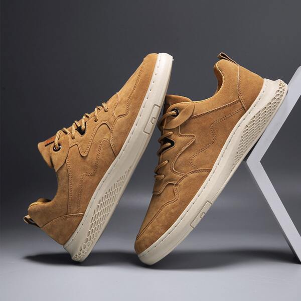 

Men Minimalist Lace-up Front Low Top Sneakers, Khaki
