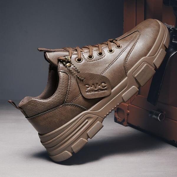 

Men Lace-up Front Low Top Sneakers, Brown