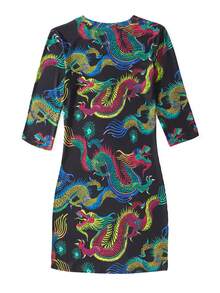 Chinese Dragon Print Dress - Multicolor - View 2