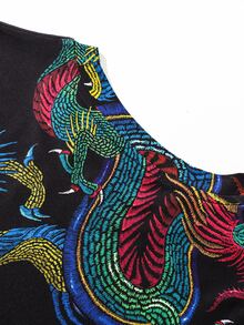 Chinese Dragon Print Dress - Multicolor - View 6
