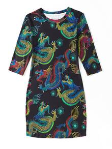 Chinese Dragon Print Dress - Multicolor - View 8