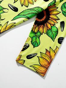 Vestido con estampado de girasol de cuello redondo - Multicolor - Ver 6