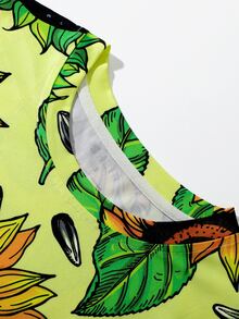 Vestido con estampado de girasol de cuello redondo - Multicolor - Ver 7