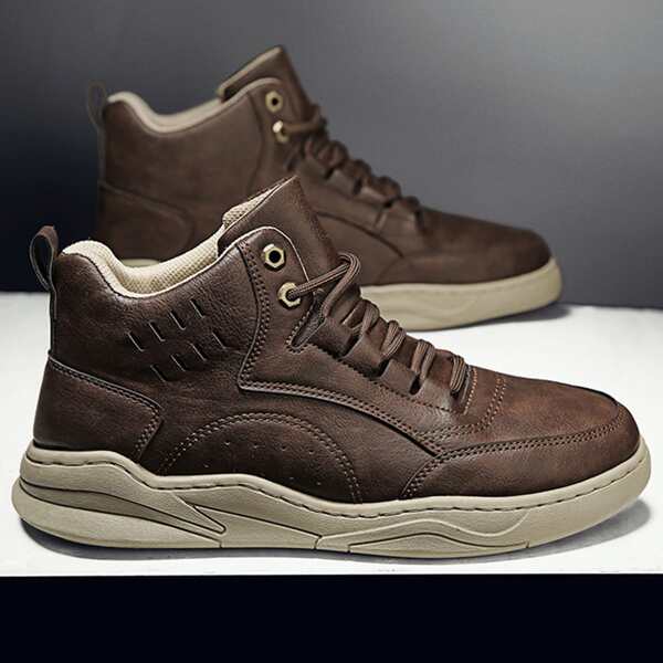 

Men Minimalist Lace-up Front Boots, Brown