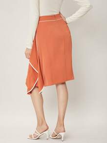 SHEIN Clasi 撞色滾邊不對稱半身裙 - 珊瑚橙 - 查看 2