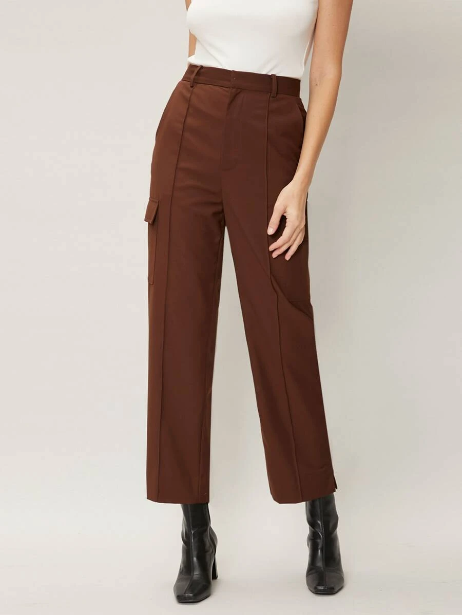 MOTF PREMIUM VISCOSE PRESS CREASE TAILORED TROUSERS - Coffee Brown - View 1