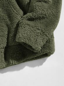 GENTILAND Men Drop Shoulder Teddy Drawstring Hoodie - Army Green - View 3