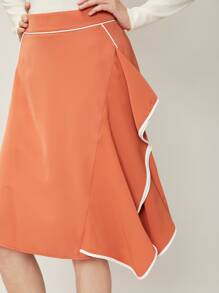 SHEIN Clasi 撞色滾邊不對稱半身裙 - 珊瑚橙 - 查看 10