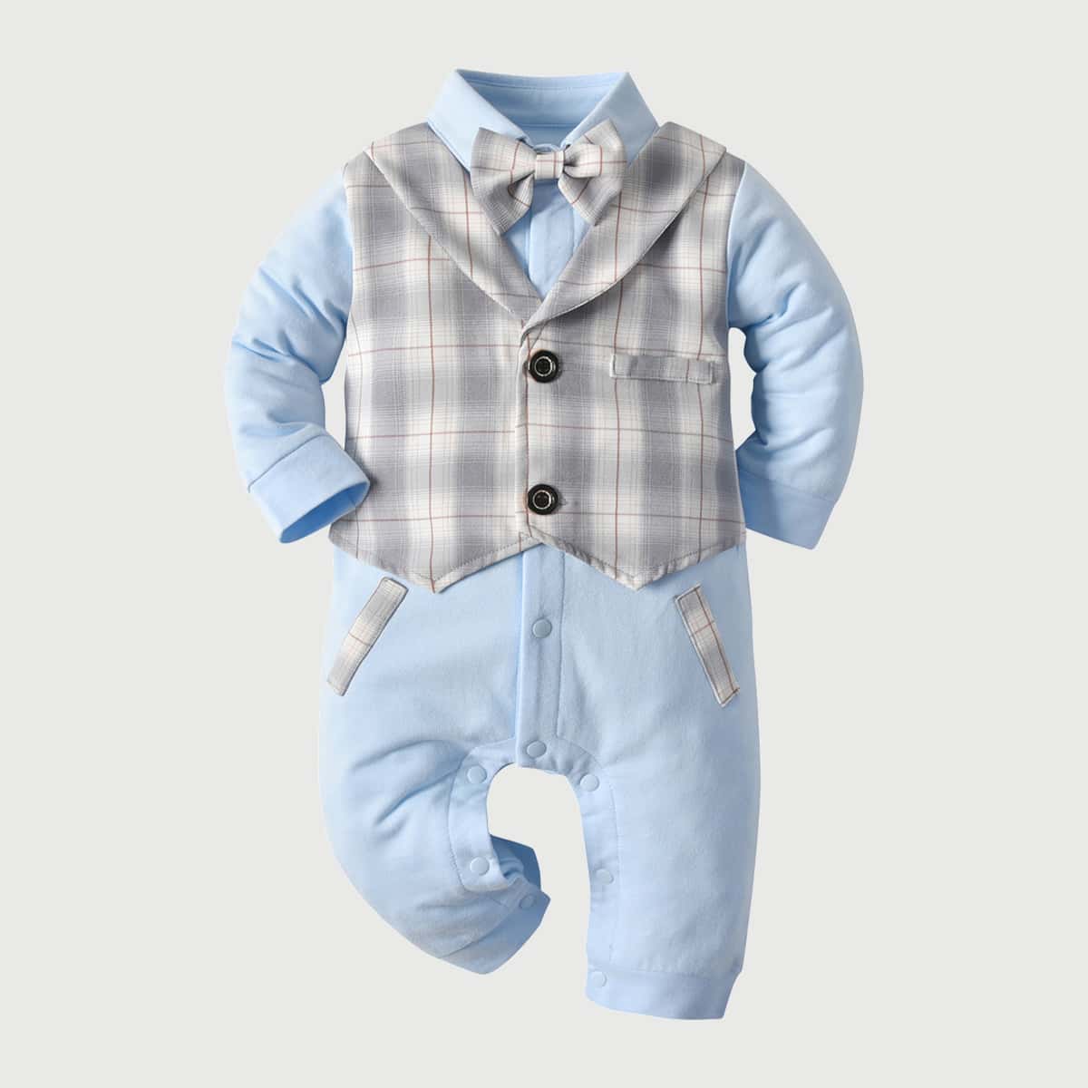 для детей Комбинезон в клетку с бантом 2 в 1