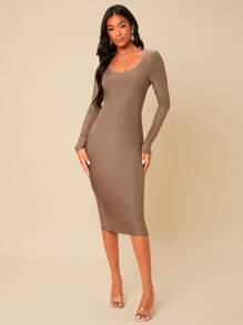 SHEIN Đầm màu trơn Thanh lịch - Màu nâu  Mocha - Xem 3