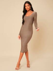 SHEIN Đầm màu trơn Thanh lịch - Màu nâu  Mocha - Xem 4