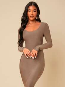 SHEIN Đầm màu trơn Thanh lịch - Màu nâu  Mocha - Xem 5