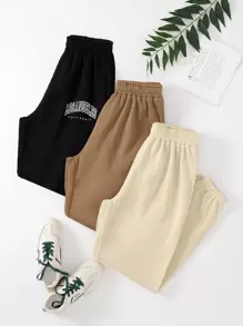 Plus 3pcs Letter Graphic Thermal Joggers - Multicolor - View 1