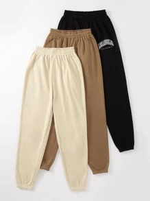 Plus 3pcs Letter Graphic Thermal Joggers - Multicolor - View 3