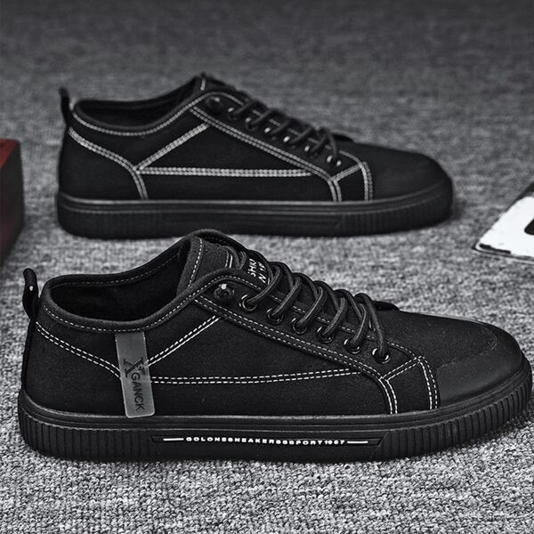 

Men Letter Detail Canvas Skate Shoes, Black