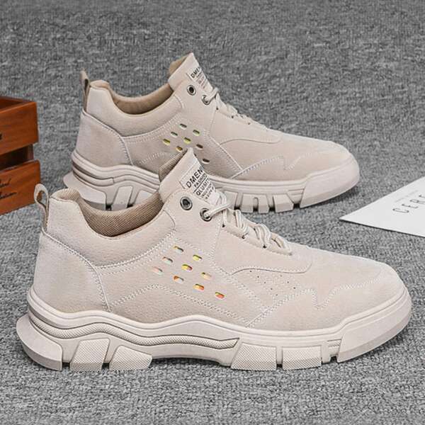 

Men Letter Patch Lace Up Design Sneakers, Khaki