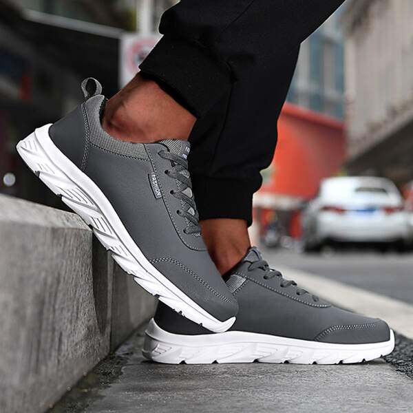 

Men Minimalist Lace Up Front Sneakers, Grey