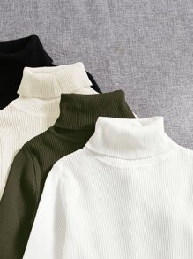 SHEIN LUNE 4 piezas Jersey unicolor cuello alto tejido de canalé - Multicolor - Ver 3