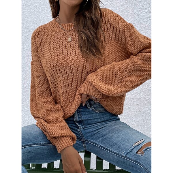 

Solid Drop Shoulder Sweater, Camel