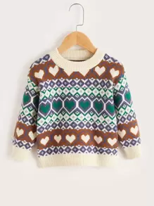 Toddler Girls Heart & Geo Pattern Jumper - Multicolor - View 1