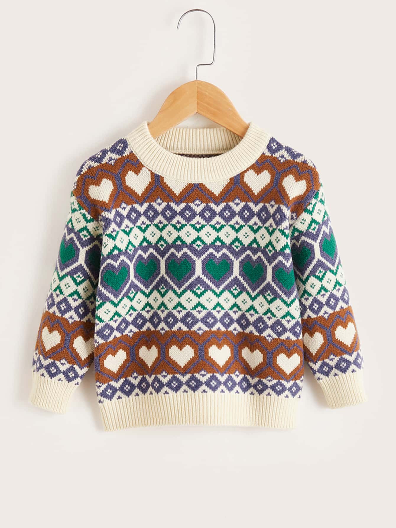 Toddler Girls Heart & Geo Pattern Sweater