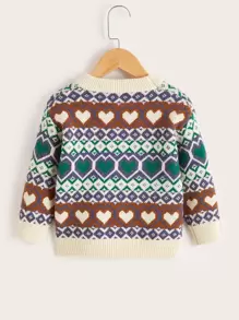 Toddler Girls Heart & Geo Pattern Jumper - Multicolor - View 2