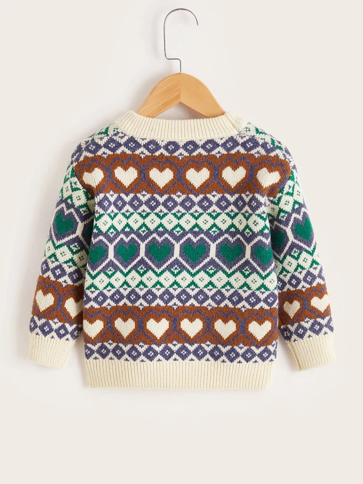 Toddler Girls Heart & Geo Pattern Sweater