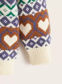 Toddler Girls Heart & Geo Pattern Jumper - Multicolor - View 3