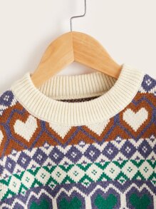 Toddler Girls Heart & Geo Pattern Jumper - Multicolor - View 4
