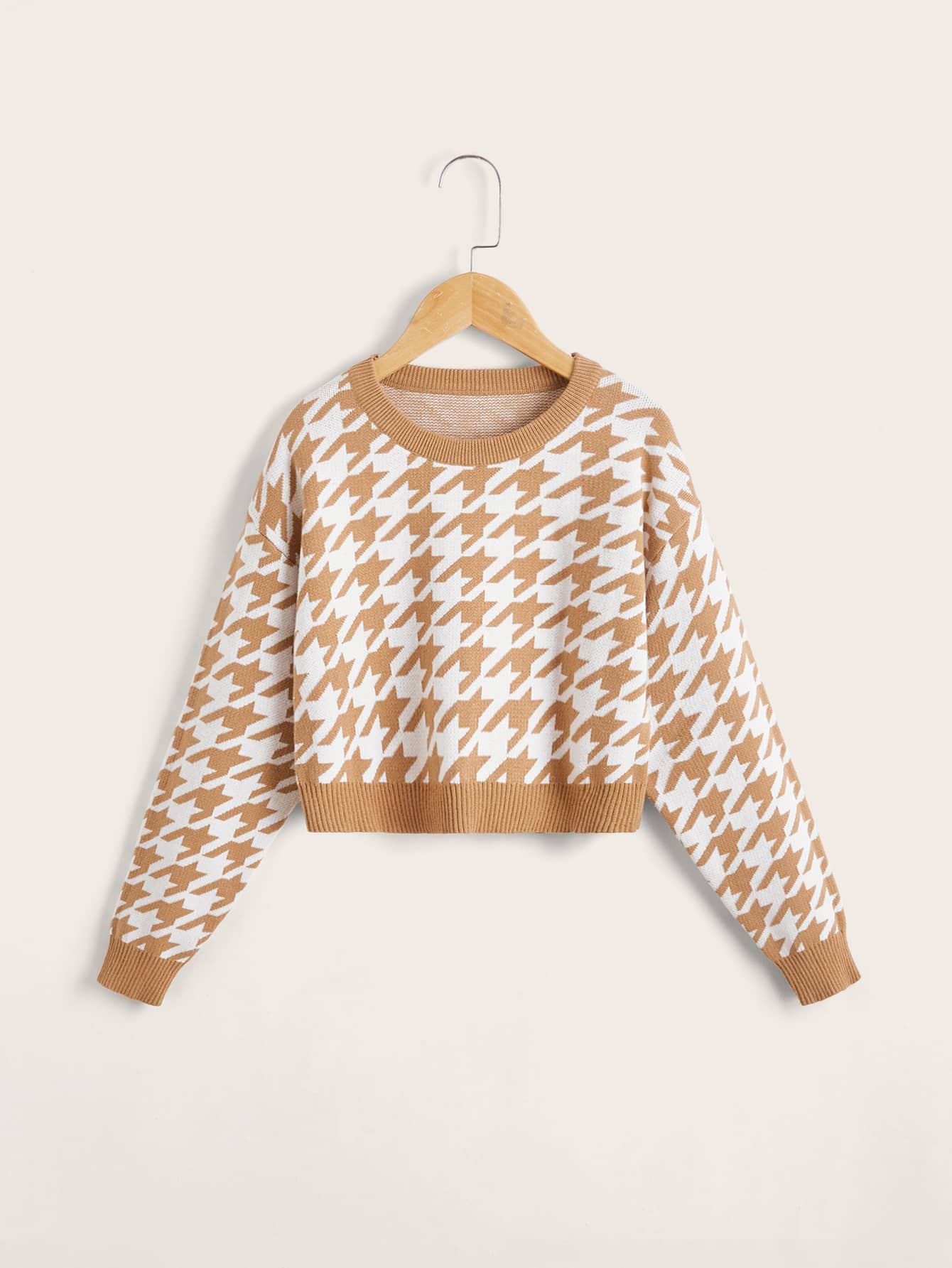 女孩千鳥格落肩袖套頭毛衣 - 彩色 - 查看 1