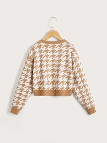 女孩千鳥格落肩袖套頭毛衣 - 彩色 - 查看 2