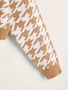 女孩千鳥格落肩袖套頭毛衣 - 彩色 - 查看 3