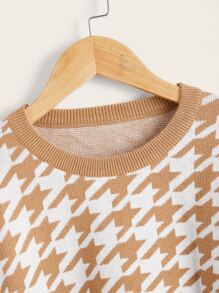 女孩千鳥格落肩袖套頭毛衣 - 彩色 - 查看 4