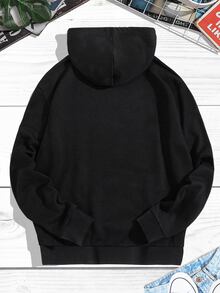 Manfinity Campus Court Aesthetic Post--Men Letter Graphic Drawstring Hoodie - Black - View 2
