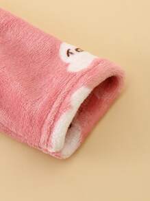 Young Girl Letter & Cartoon Graphic Belted Flannel Hooded Robe - Dusty Pink - View 3