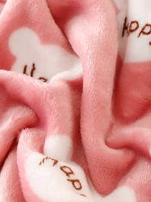 Young Girl Letter & Cartoon Graphic Belted Flannel Hooded Robe - Dusty Pink - View 4