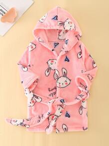 Niñas Bata homewear con dibujos animados conejo teddy con capucha - Rosa Pálido - Ver 1