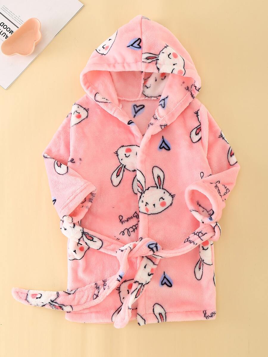 Niñas Bata homewear con dibujos animados conejo teddy con capucha - Rosa Pálido - Ver 1