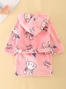Niñas Bata homewear con dibujos animados conejo teddy con capucha - Rosa Pálido - Ver 2