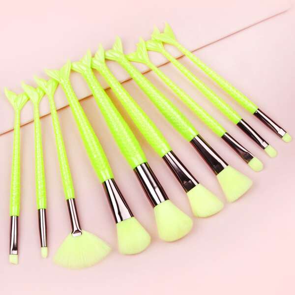 

10pcs Makeup Brush Set, Mustard yellow