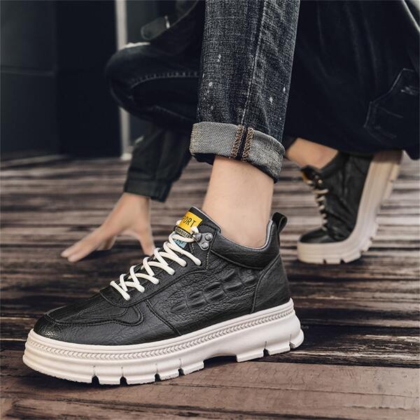 

Men Lace-up Front Croc Embossed Sneakers, Black