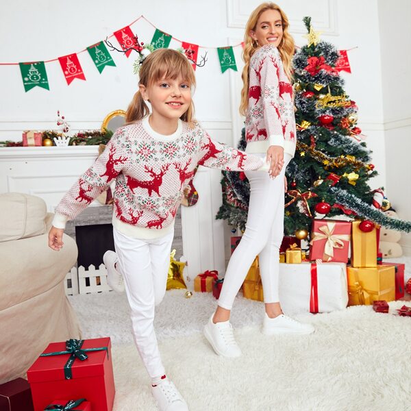 

Girls 1pc Christmas Pattern Sweater, Multicolor