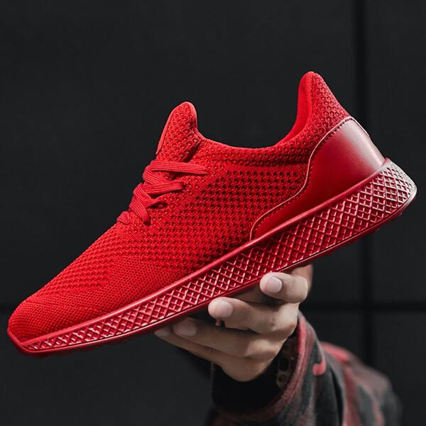 

Men Lace-up Front Knit Running Shoes, Red