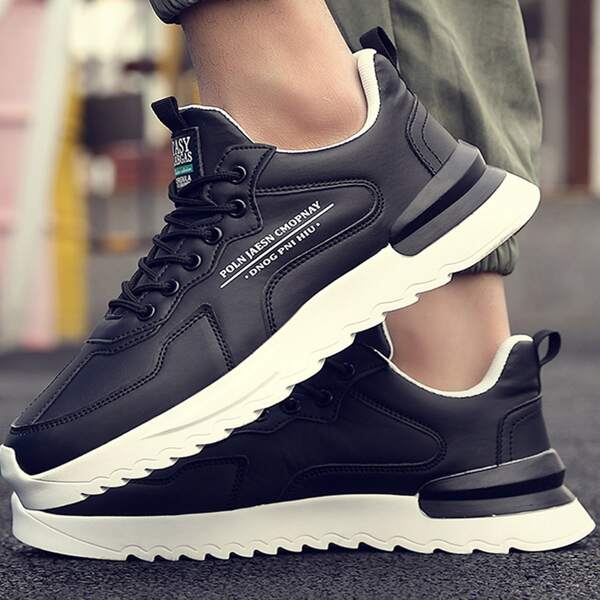 

Men Letter Graphic Lace Up Front Skate Shoes, Black