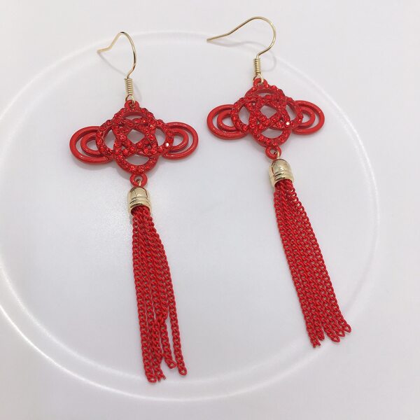 

Chinese Knot Design Earrings, Red