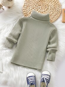小男童麻花編織麻花編織套頭毛衣 - 軍綠色 - 查看 2
