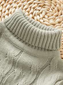 小男童麻花編織麻花編織套頭毛衣 - 軍綠色 - 查看 5